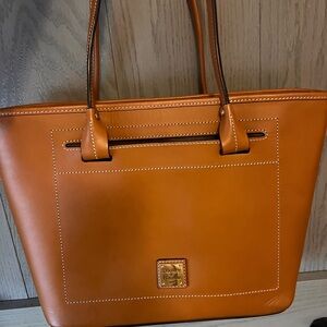 Dooney & Bourke Cognac Leather Tote with Front Patch Pocket